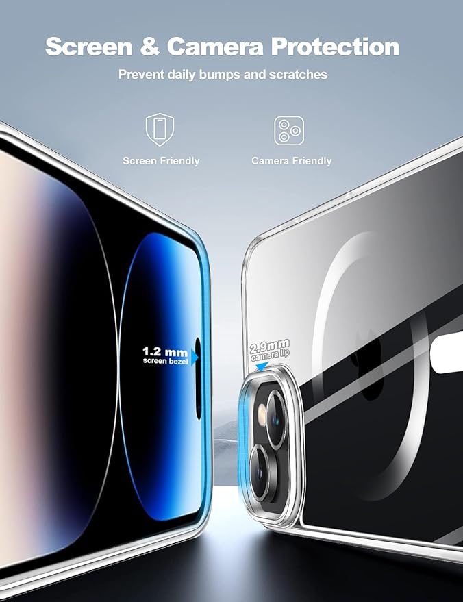 Tigowos Compatible with iPhone 15 Plus&iPhone 14 Plus Phone Case [Fits MagSafe][10FT Drop Resistant] Crystal Clear Shockproof Slim Fit for iPhone 15 Plus&iPhone 14 Plus Case，Clear