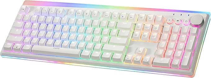 iRocks K71R Wireless RGB Mechanical Gaming Keyboard, Switches Brown, PBT 107 Keys NKRO, RGB Backlit, Dual Wireless/Wired, Compatible with Windows, for Mac, PC and Laptop, White (Red Switch)