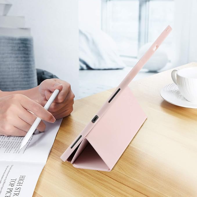 Cases for iPad Pro 12.9 Case 6th/5th/4th Generation (2022/2021/2020) with Pencil Holder [Apple Pencil Wireless Charging] Soft TPU Smart Tri-fold Stand Protective Cover(Pink)