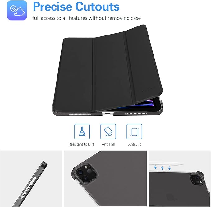 ProCase for iPad Pro 11 Inch Case 2022/2021/2020/2018(4th/3rd/2nd/1st Generation), iPad Pro 11" Slim Stand Hard Back Cover Shell Smart Folio Compatible with Penci/Support Auto Wake/Sleep -Shadowblack