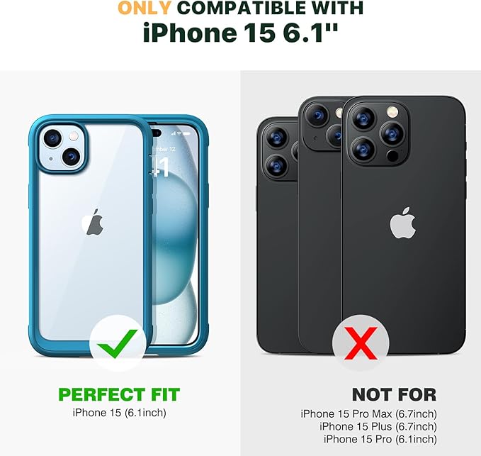Diaclara Designed for iPhone 15 Case, Full Body Rugged Case with Privacy Built-in Touch Sensitive Anti-Scratch Screen Protector, with Camera Lens Protector for iPhone 15 6.1", Blue