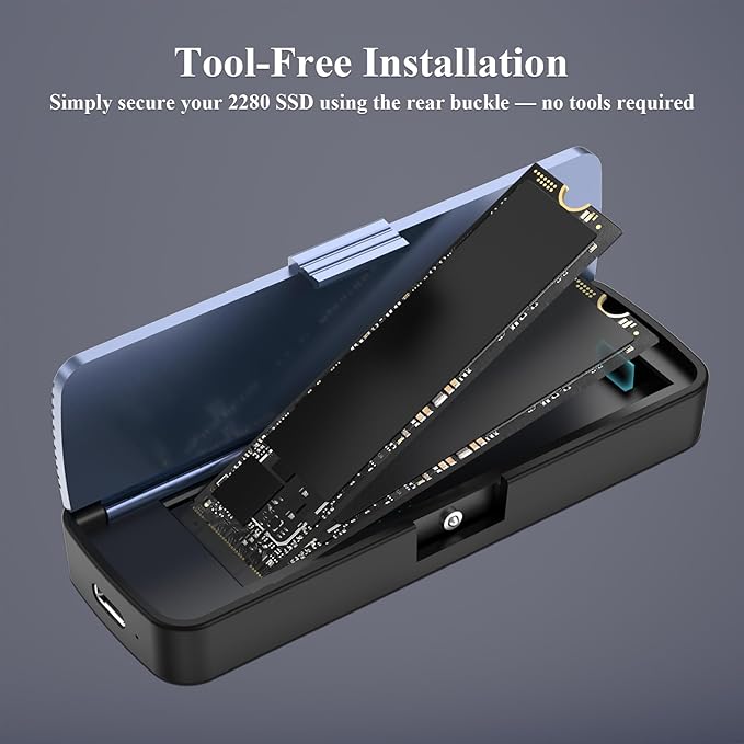 NVMe Enclosure, Tool-Free Installation, USB 3.2 Gen 2 (10 Gbps) to M.2 NVME M-Key/(B+M) Key SSD Adapter Support UASP and Trim, for SSDs 2230/2242 /2260/2280