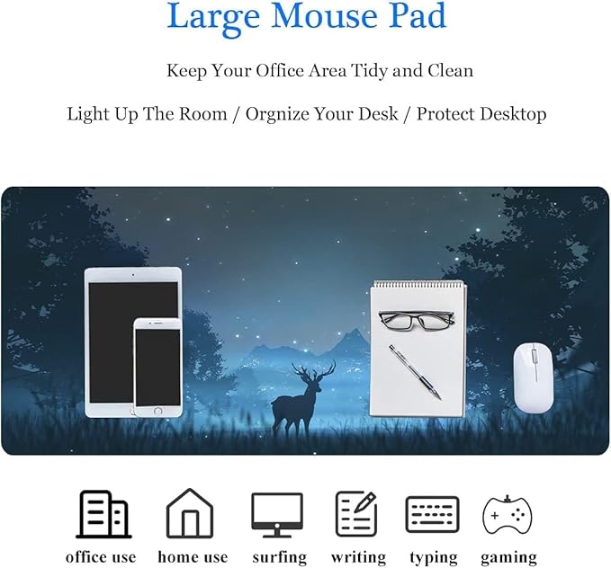 31.5x11.8 Inch Non-Slip Long Extended Large Gaming Mouse Pad with Stitched Edges XL Laptops Keyboard Mouse Mat(Forest Deer)