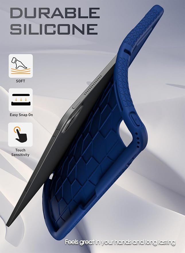 Poetic TurtleSkin Case for iPad Pro 13 Inch (M5) 2025 / (M4) 2024, Heavy Duty Shockproof Rugged Kids Friendly Drop Protection Silicone Cover Case, Navy Blue