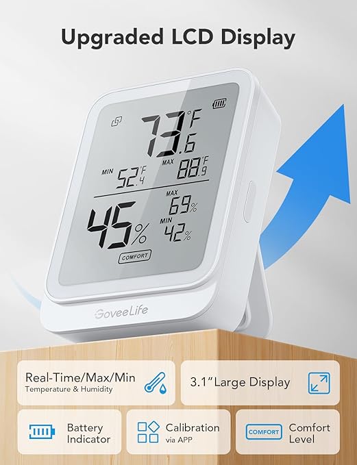 GoveeLife Hygrometer Thermometer H5104 2Pack, Bluetooth Room Temperature Monitor with APP Alert and 2 Years Date Storage Export, Remote LCD Digital Hygrometer Indoor Humidity Meter, Greenhouse