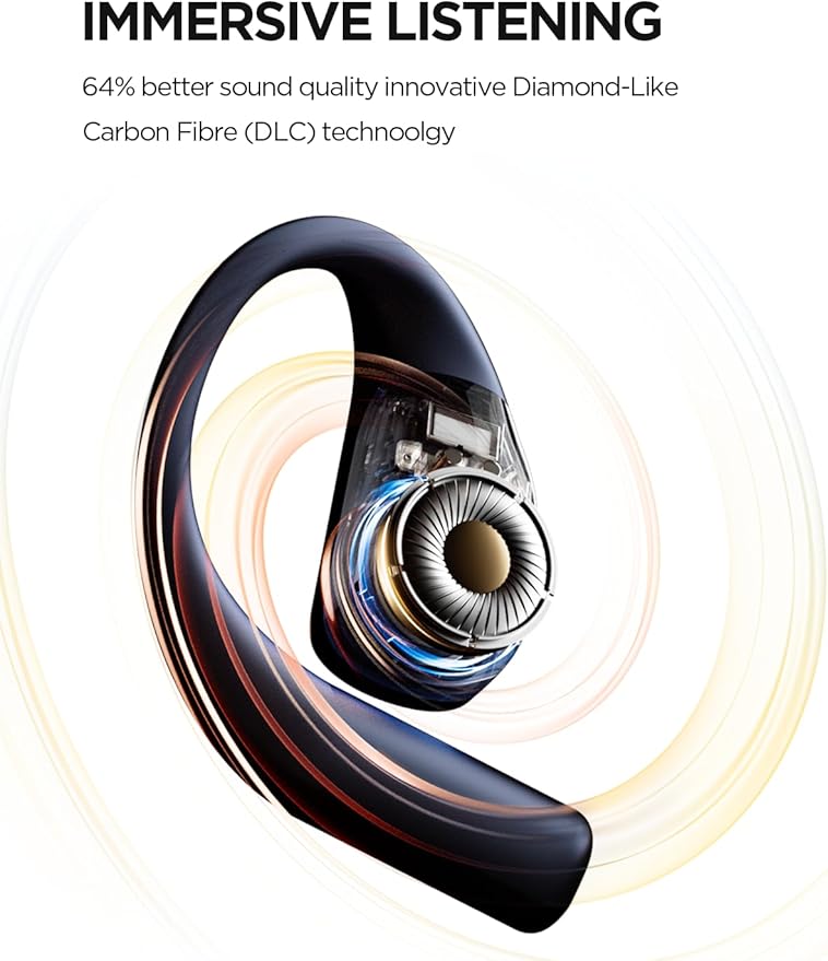 1MORE S70 Open Ear Earbuds Wireless Bluetooth, 40H Battery IPX5 Waterproof, Comfortable Lightweight Headphones for Running Gym Sports, App Control, Clear Calls, Black