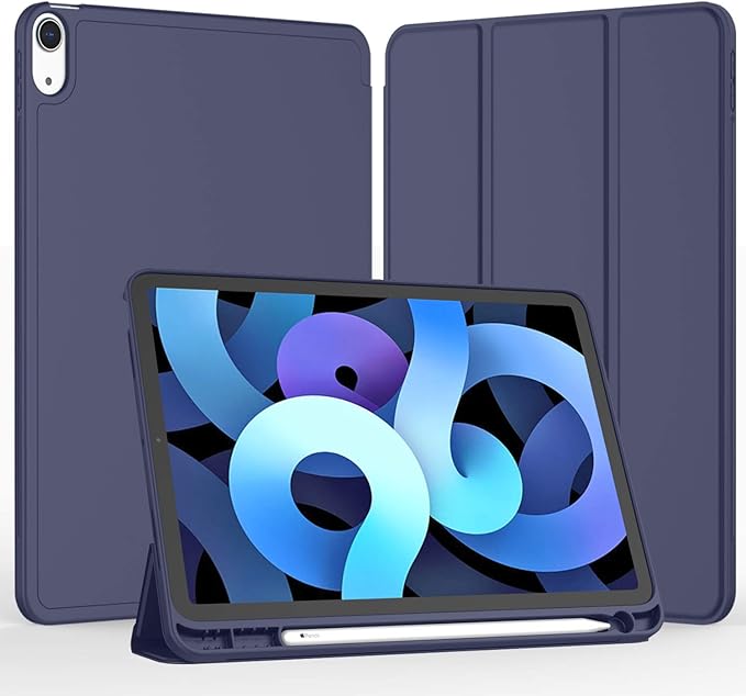 iMieet iPad Air 11 Inch Case M4/M3/M2(2026/2025/2024), iPad Air 5th/4th Generation Case 2022/2020 10.9 Inch with Pencil Holder,Trifold Stand Smart Case with Soft TPU Back(Dark Blue)