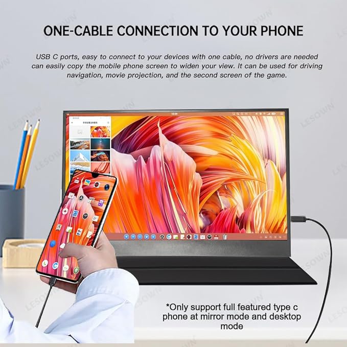 4K Portable Monitor 13.3 inch IPS 3840x2160 USB Type C Built-in Speakers HDMI Wide Screen Small Travel Display for PC Laptop Computer