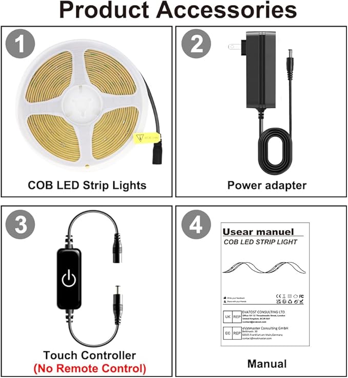 Pandery COB LED Strip,LED Strip Lights 3M/9.84ft,Touch Dimmable LED Strips,CRI90+,3000K Warm White cob led,960LEDs,24V LED Tape Lights,Indoor for Bedroom, Kitchen, TV, Mirror,Cabinet