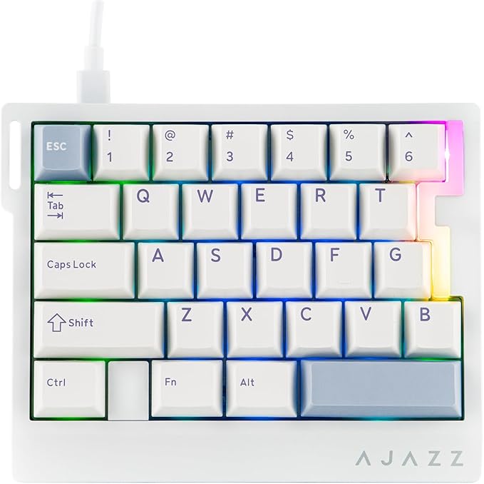 MechLands AJAZZ AK029 One Handed Gaming Keyboard, 8Khz Polling, 29 Keys Rapid Fast Wired Keyboard, SOCD & DKS, Magnetic Switch, Adjustable Actuation, RGB Backlits, Aluminum Plate (White Blue)