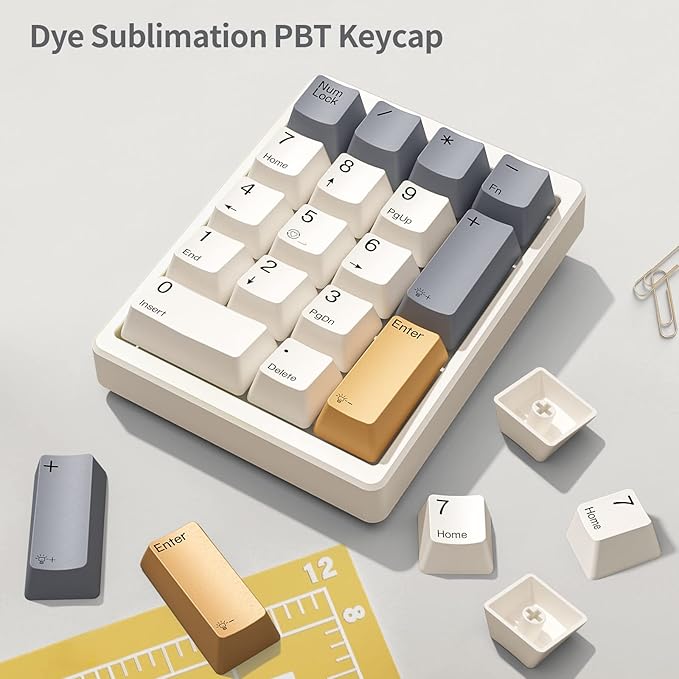 Kisnt KN17 Wired Mechanical Number Pad- 17 Keys Hot Swappable Numpad with White Backlight& PBT Keycaps for Laptop PC Compact Keyboards(Retro Beige, Blue Switch)
