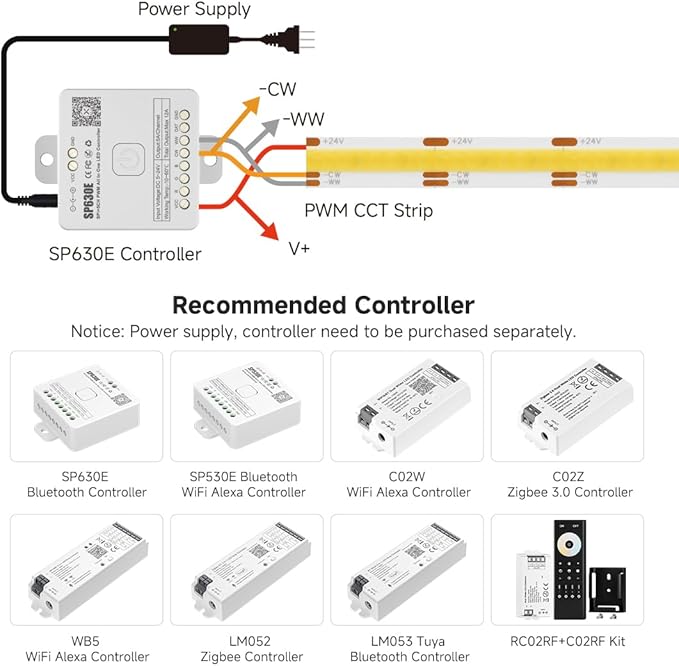 BTF-LIGHTING FCOB COB LED Strip CCT Tunable 3000K-6000K,UL Listed DC12V 32.8FT CRI 90+ Dimmable LED Tape Lights,640LEDs/m Dotless for Bedroom Kitchen Indoor Decor(No Adapter or Controller)