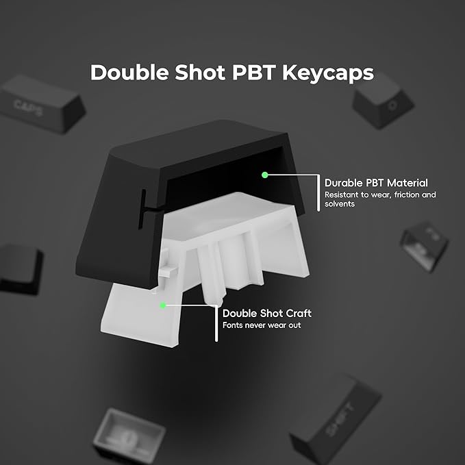 XVX PBT Keycaps - Side Print Keycaps 60 65 75 100 Percent, Double Shot Shine Through Custom Key caps, Black 136 Keys Set, OEM Profile, Minimalist Style Phantom for Cherry Gateron MX Switche Keyboard