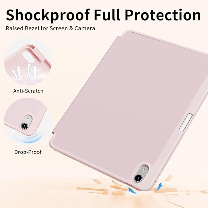 Case for iPad mini 7 2024 (A17 Pro)/ iPad mini 6 (2021), iPad 8.3-inch 7th/6th Generation Case, Trifold Stand Protective Slim Clear Back Cover with Pencil Holder, Pink