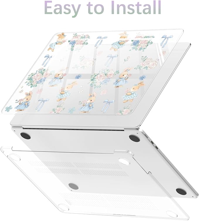 Compatible with MacBook Pro 14 inch Case M5 M4 M3 M2 M1 Pro/Max 2026-2021 A3427 A3426 A3434 A3112 A3185 A3401 A2918 A2992 A2779 A2442, Cute Bunny Bow Flower Hard Shell Clear Cover