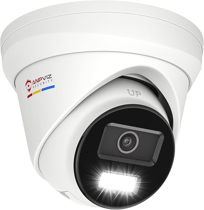 Anpviz 4K PoE IP Camera Outdoor, 8MP Smart Dual Light Turret Camera, Human/Vehicle Detection, 2.8mm Lens Wide Angle, Full Metal Housing, Built-in Mic, 120dB WDR, IP67, No Adapter, IPC-D3083WD-S