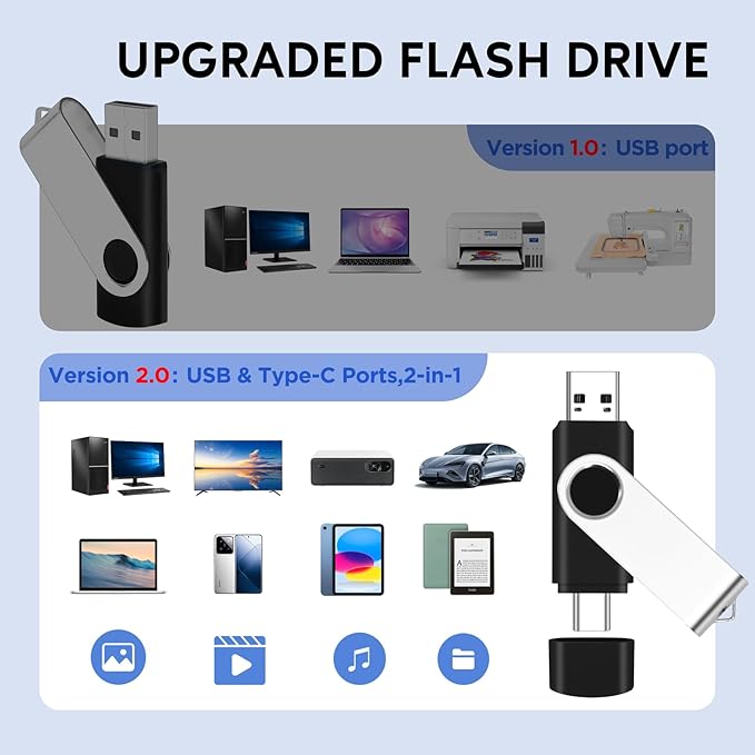 EASTBULL 16GB USB2.0 & Type-C Flash Drives 10-Pack 2-in-1 FAT32 USB C Drive Bulk USB-A + USB-C Thumb Drives Pack OTG Memory Sticks Compatible with Smartphones, Computers, Tablets, Mac (Black)