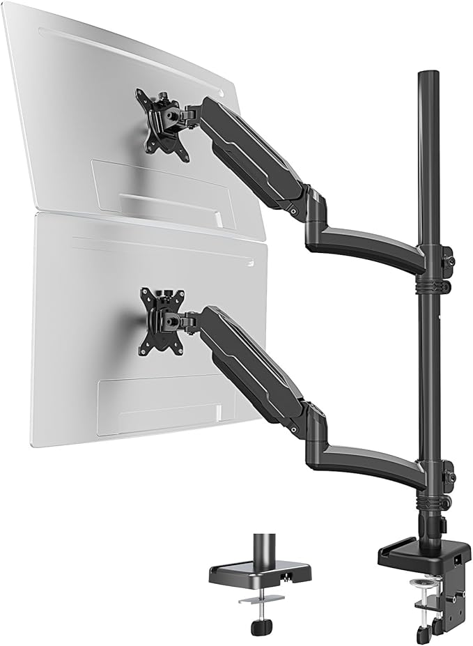 MOUNT PRO Vertical Dual Monitor Mount, Stacked Monitor Stand for 2 Computer Screens up to 32 inches, Full Motion Adjustable Tall Display Desk Mount, Each Arm Holds up to 17.6lbs, VESA Mount
