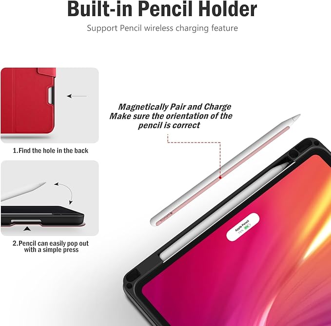 Antbox Case for iPad Pro 11 inch 4th Generation (2022)/3rd/2nd/1st Gen Vegan Leather with Pencil Holder Auto Sleep/Wake Function iPad Pro 11 Cover (Red)