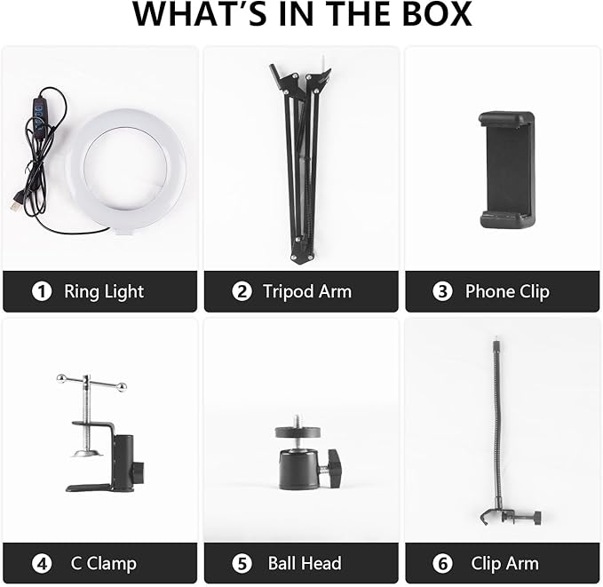 6" LED Ring Light for Desk, Overhead Camera Mount with Ring Light and Phone Holder, Overhead Phone Mount Arm Stand Studio Lights for Photography, Video Recording, Live Stream