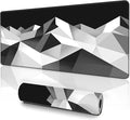 Large Gaming Mouse Pad (31.5x11.8in) - Black & White Geometric Mountain Landscape, Abstract Low Poly Design - Extended Desk Mat, Minimalist Monochrome Office Decor, Non-Slip Rubber Base
