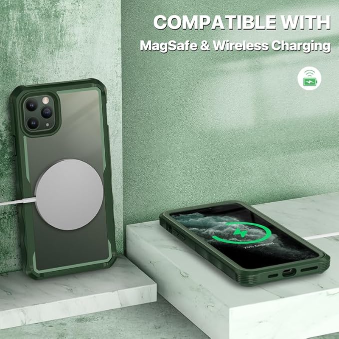 CENHUFO Privacy for iPhone 11 Pro Max Case, Full Body Phone Case with Built-in 9H Tempered Glass Privacy Screen Protector and Camera Lens Protector, Anti Peep Shockproof Bumper Clear Cover - Green