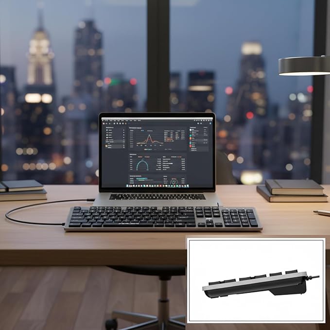 Wired Full Size Keyboard, 104 Keys Laser-Etched Non-Fade, 1.6m USB-A Cord, Spill-Resistant with Dust Cover, Ergonomic for Windows Mac PC Laptop, Office Home Business Programming