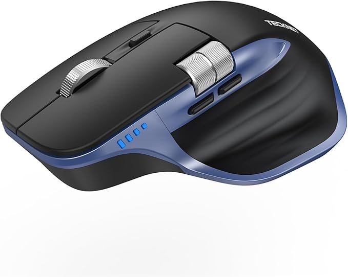 TECKNET Wireless Mouse, Bluetooth Mouse (BT5.3/5.0 & 2.4G) Rechargeable Ergonomic Optical Mouse with 6 Adjustable DPI, Side Scroll, USB A Receiver, 7 Buttons, Wide Compatibility - Black & Blue
