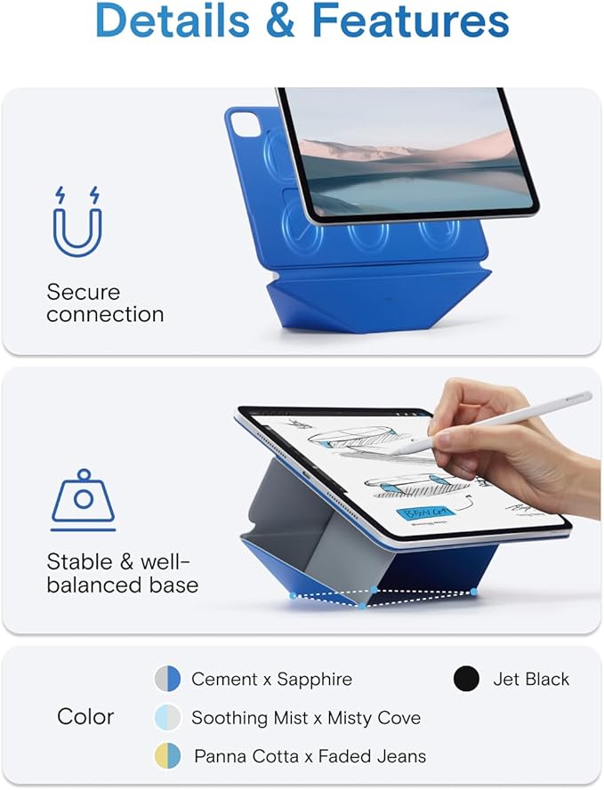 MOFT Dynamic Folio Case for iPad Pro 12.9" (6th 2022 | 5th 2021 | 4th 2020), Slim Magnetic Stand Case with 20+ Viewing Angles, Auto Wake/Sleep, Ultra Thin, Panna Cotta x Faded Jeans