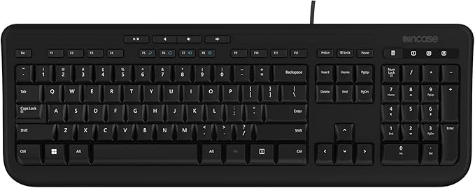 Incase Wired Keyboard 600 – Designed by Microsoft – Spill Resistant, Quiet Touch Keys, Plug and Play, 4 Hotkeys, Windows Start Key – Black