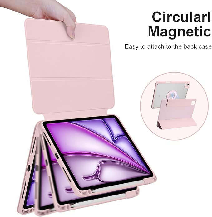 Case for iPad Air 11 Inch M4/M3/M2 2026/2025/2024, iPad Air 10.9" 5th/4th Gen. 2022/2020, iPad Pro 11" 4th/3rd/2nd 2022/2021/2020 with Pencil Holder, Vertical Stand, Detachable Magnetic, Pink