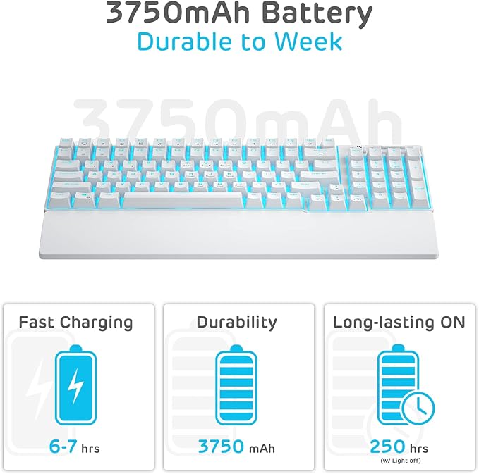 RK ROYAL KLUDGE RK96 90% 96 Keys BT5.0/2.4G/USB-C Hot Swappable Mechanical Keyboard, Wireless Mechanical Keyboard with Magnetic Wrist Rest, Blue Backlight (Blue Switch)