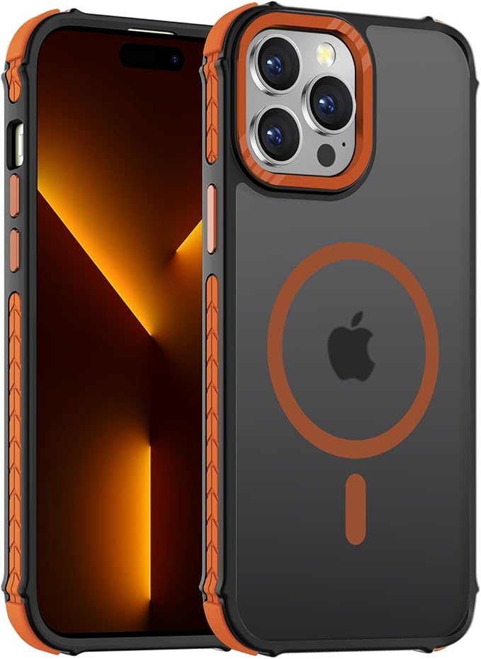 DEERLAMN Strong Magnetic Case for iPhone 13 Pro 6.1-Inch,[Compatible with Magsafe][Military Grade Drop Protection] Translucent Matte Shockproof Protective Phone Cover-Frosted Orange