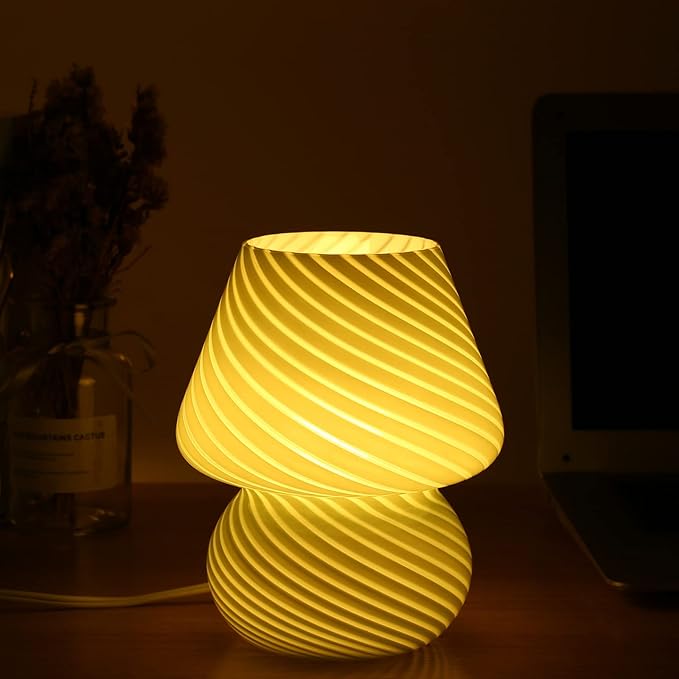 BSOD Mushroom Lamp, Glass Bedside Night Green Table Lamps Murano Vintage Small Nightstand Desklamp Swirl Light for Home Decor, Living, Bedroom, Gift (Stripe Green)