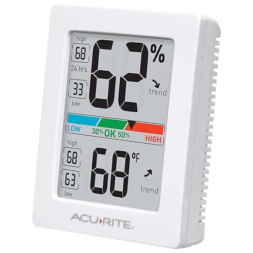 AcuRite Humidity Meter Hygrometer and Indoor Digital Thermometer with Temperature Gauge and Humidity Gauge, Room Thermometer Comfort Scale, 3 x 2.5 Inches, White (01083M)