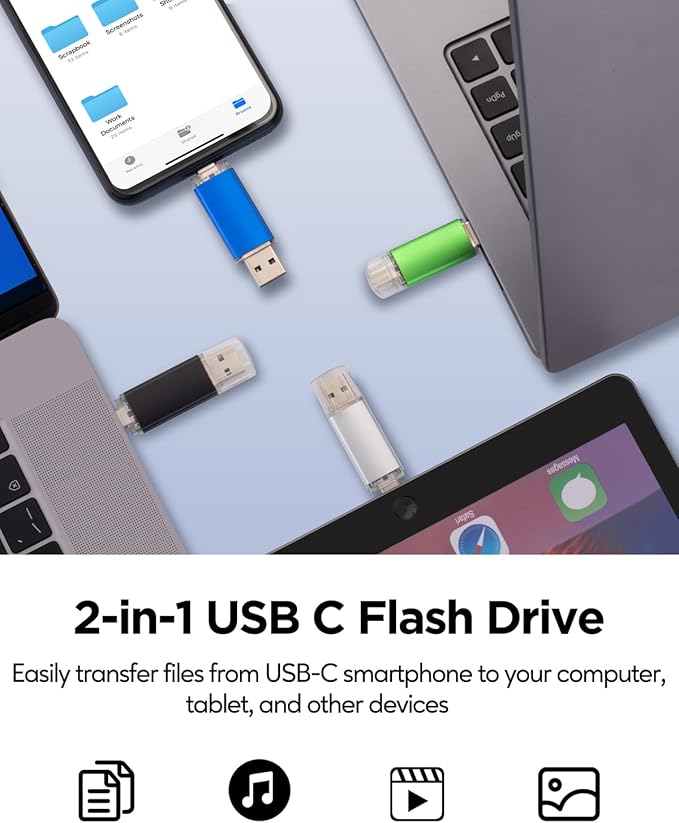 AreTop 32GB USB C Flash Drive USB 2.0 Dual Thumb Drive 32GB USB Drive 2-in-1 Portable Type-C Memory Stick Compatible with iPhone 16/15, Android Smartphone, Computers, MacBook, Tablets, PC, 5 Pack