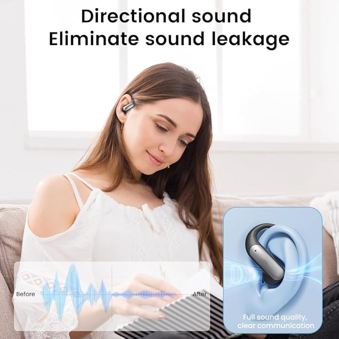 Piluyaa Open Ear Earbuds Bluetooth AI Ear Buds 60Hrs Playtime Wireless Over Headphones with Earhooks IPX7 Waterproof Touch Control Air Conduction Sport Headsets Earphones for Workout Running Black