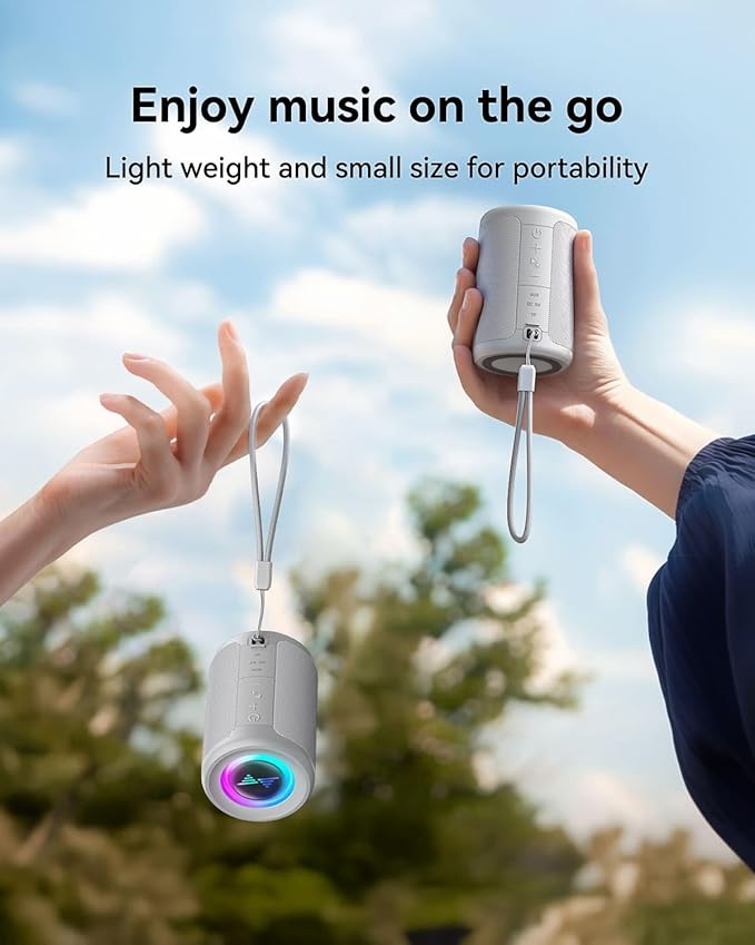 LENRUE Small Portable Bluetooth Speaker with Lights, TWS Stereo Surround Sound, Type C Powered, Bluetooth 5.3, AUX TF Card Input, Wireless for Outdoor Home, Coolest Gifts