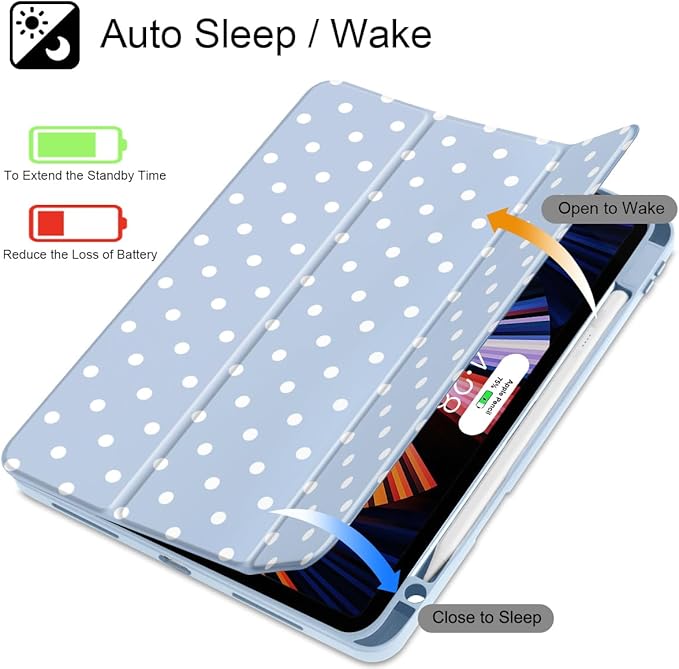 Tuiklol for iPad Pro 12.9 Inch 6th/5th/4th/3rd Generation 2022 2021 2020 2018 Case,Built-in Pencil Holder Clear Transparent Protective Back Shell Cover with Auto Sleep/Wake, Spot-Blue