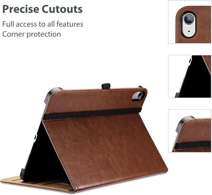 ProCase for iPad A16 11th Generation 11 Inch 2025/iPad 10th Generation Case 10.9 Inch 2022, iPad 11/10 PU Leather Case Business Stand Cover Smart Folio with Hand Strap Front Pocket Pen Loop -Brown