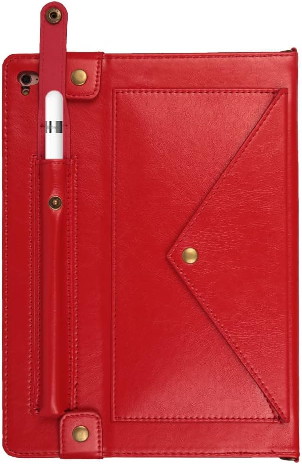 Handbag Case for Apple iPad 5/iPad 6 9.7", iPad Air 1st/2nd Generation Cases, Techcircle Folio Stand Crossbody Wallet Case with Pencil Holder, Hand Strap & Shoulder Strap Soft Protective Cover, Red