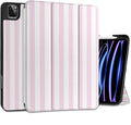 DONGKE Case for iPad Pro 12.9 inch 6th Generation 2022, Built-in Pencil Holder + Trifold Stand + Auto Wake/Sleep + Protective Cover for iPad Pro 12.9 5th/4th/3rd Gen- Pink Stripes