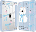 May Chen for iPad Pro 13 Inch Case M5 2025 / M4 2024, Built Pencil Holder & Clear Transparent Print Back Shell Slim Stand Shockproof Tablet Cover, Auto Wake/Sleep, Blue Bows Dog