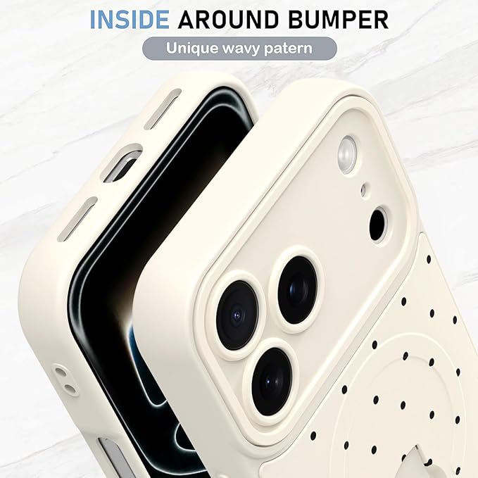 KANGHAR Compatible with iPhone 17 Pro Max Case, Support for MagSafe, Silicone Spot Cute Pattern, Wristband Kickstand Camera Protection Soft Slim Cover for Girls Women -White