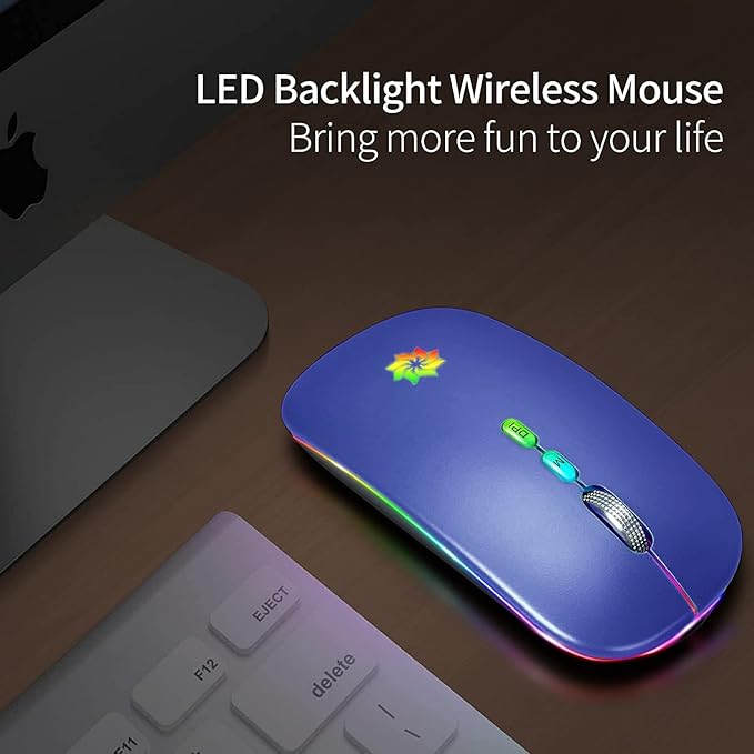 KBCASE Wireless Mouse, LED Wireless Mouse for Laptop, Slim Silent Mouse 2.4G Rechargeable Wireless Computer Mouse for Laptop, MacBook, iPad, Chromebook, with USB & Type-c Receiver