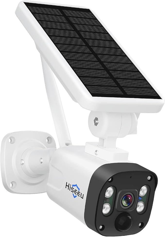 Hiseeu Security Camera Wireless Outdoor, 2K Solar Camera, Battery Powered, Wire-Free, IP66, PIR Detection, 2-Way Audio, Compatible Wireless Security System, Compatible with Alexa