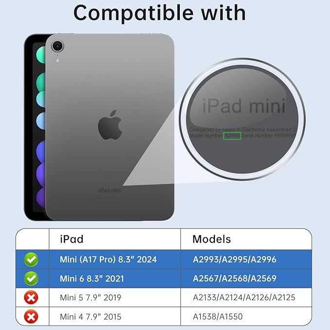 MoKo for iPad mini 7 A17 Pro Case 2024, iPad mini 6th Generation Case 8.3 Inch 2021 with Pencil Holder, Slim Light Trifold Smart Protective Cover with Hard PC Translucent Back Shell, Space Gray
