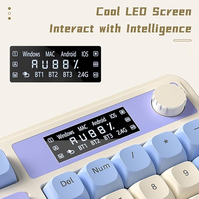 AULA S99 Pro Wireless Keyboard, Gaming Keyboards Media Knob Custom RGB Backlit, 3-Modes BT/2.4G/USB-C Membrane Cute Creamy Keyboard for Windows/MAC/PC Gamer - Blue White
