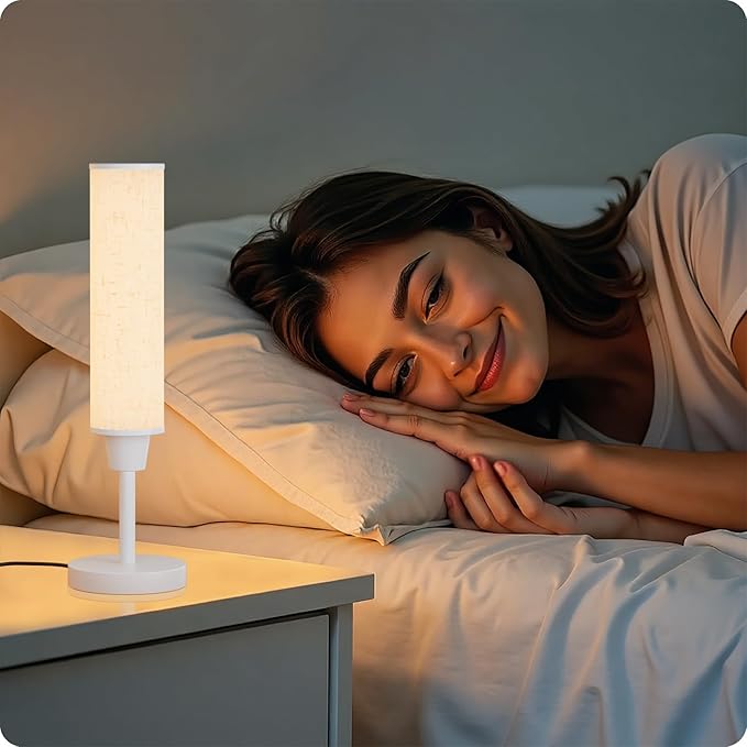 Nukanu Table Lamp with Remote，Bedside Lamps for Night Stands, Nightstand Lamp with Adjustable Brightness (10%-100%) and Color Temperature (3000k-6000k),Small Lamp for Bedroom (White-Beige Linen)