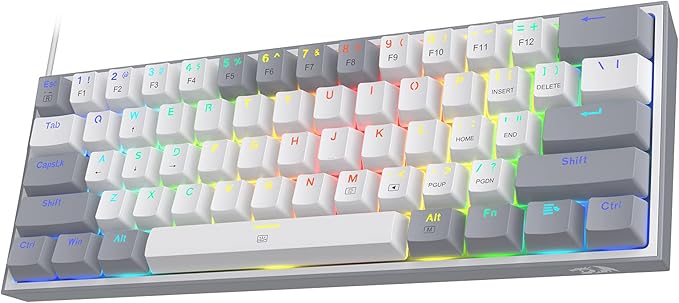 Redragon K617 Fizz 60% Wired RGB Gaming Keyboard, 61 Keys Hot-Swap Compact Mechanical Keyboard w/White and Grey Color Keycaps, Linear Red Switch, Pro Driver/Software Supported